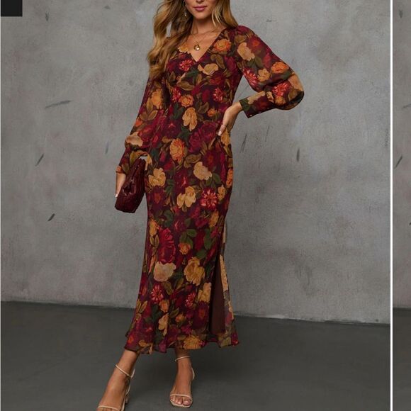 New VICI forested trails floral print midi dress sangria bloom small s - Picture 5 of 9